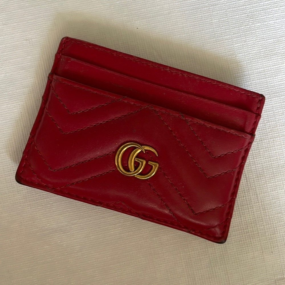 GUCCI MARMONT RED LEATHER CARD CASE/WALLET